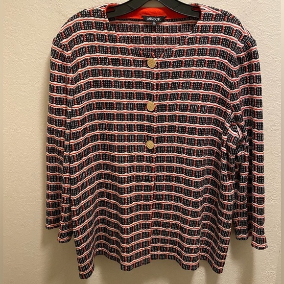 Misook Red, White & Black Tweed Knit Gold Button Front Geometric Jacket Size XL - Picture 1 of 10